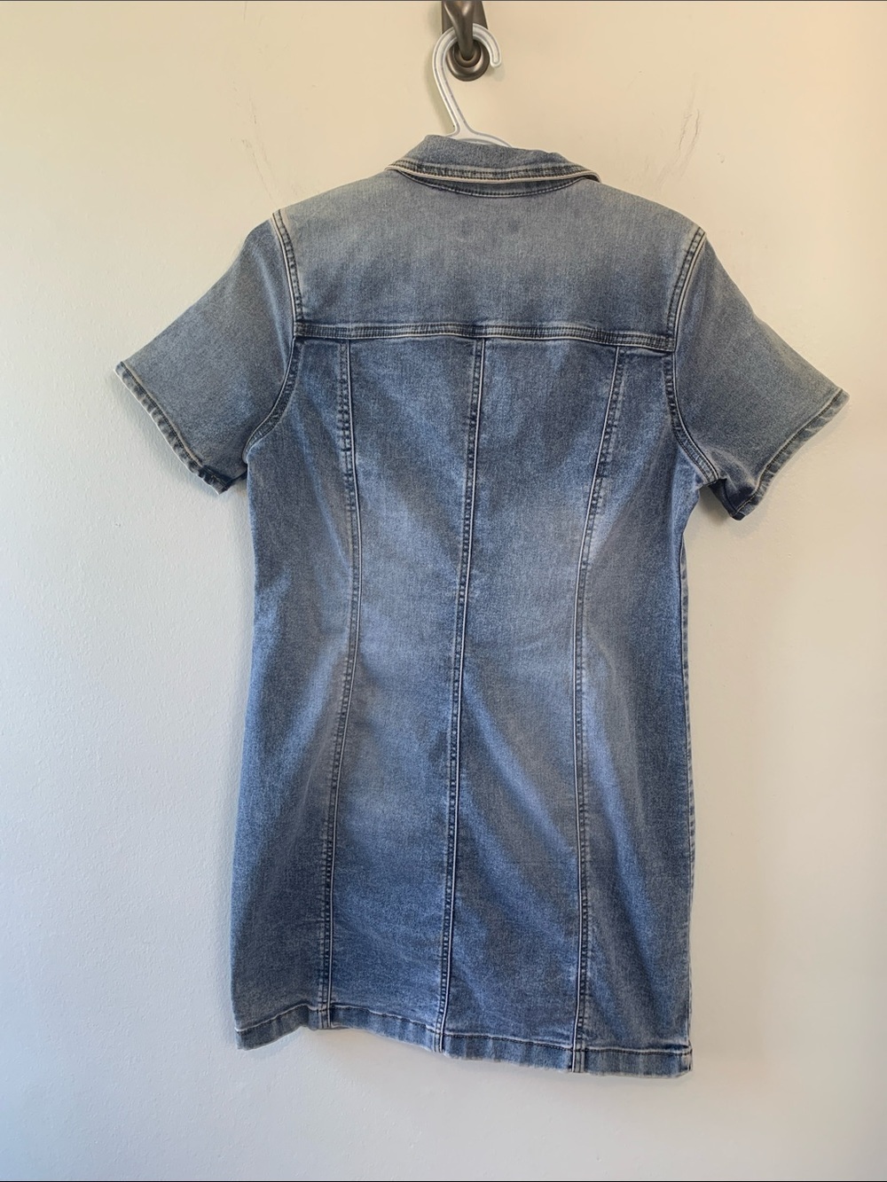 Bench Light Blue Denim Short-Sleeve Button-Up Mini Dress Stretch Pockets - Picture 4 of 14